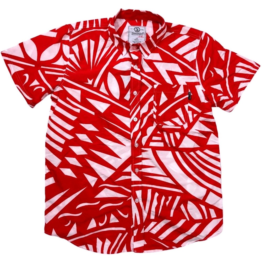 Switch Remarkable Mens Sz Small Red White Short Sleeve Button‎ Up Shirt Top NWT